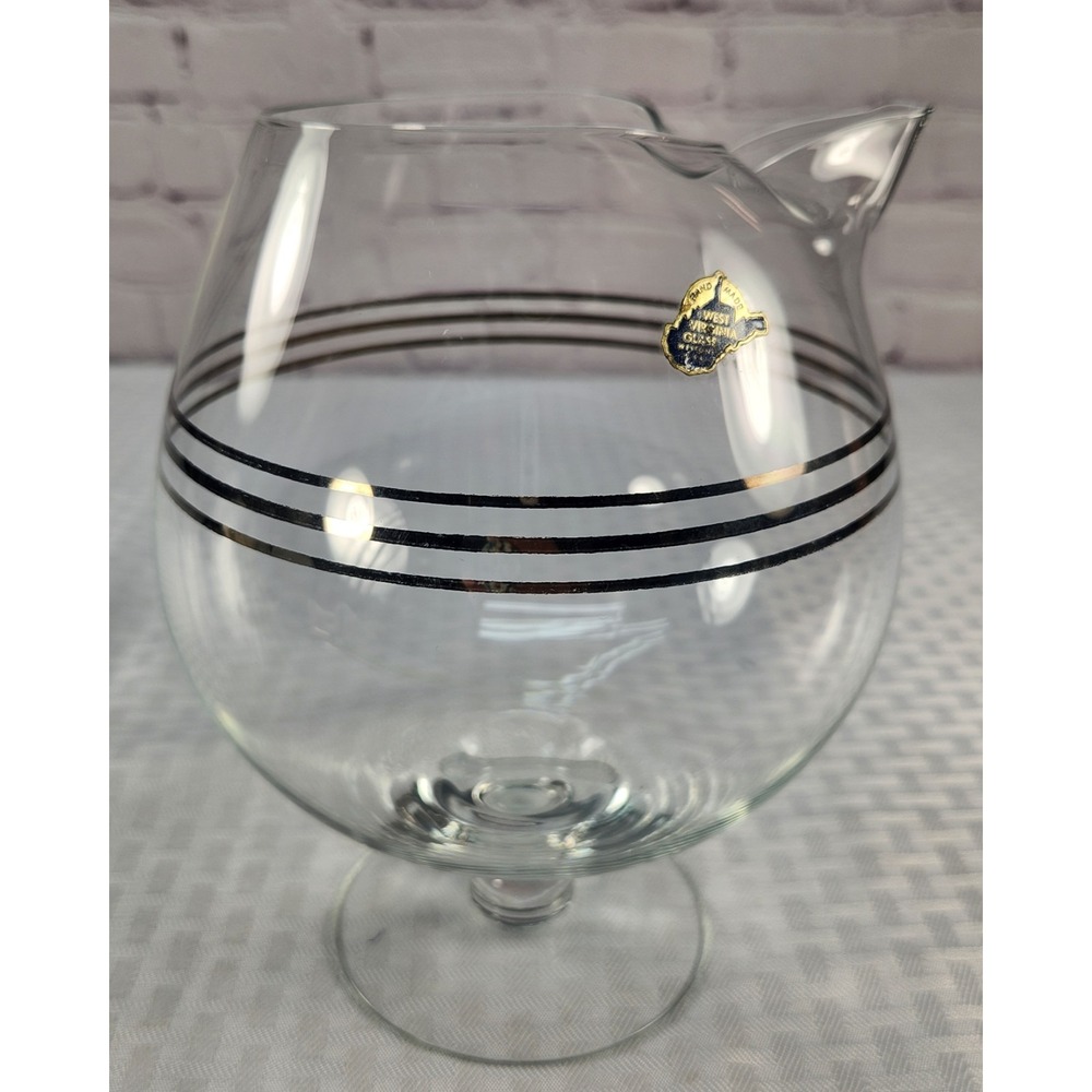 Vintage West Virginia Glass Footed Cocktail Martini Pitcher Silver Platium Rings